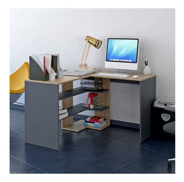 Masă PC Timuro (stejar artisan + grafit)