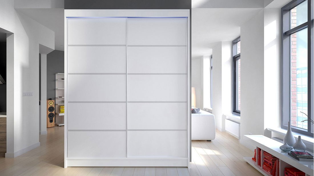 Dulap cu usi glisante Bianca IV (alb) (iluminare LED RGB colorat)