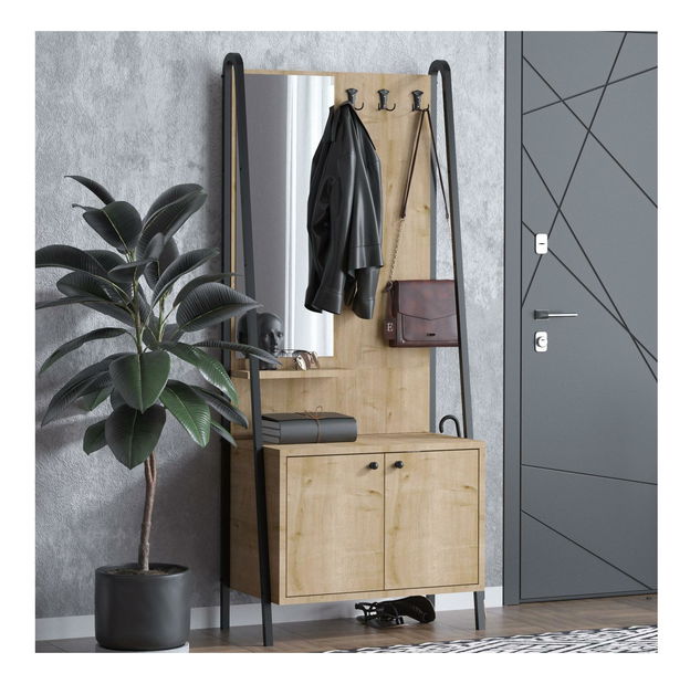 Mobilier hol Aliex 32 (stejar + negru) (cu oglindă)