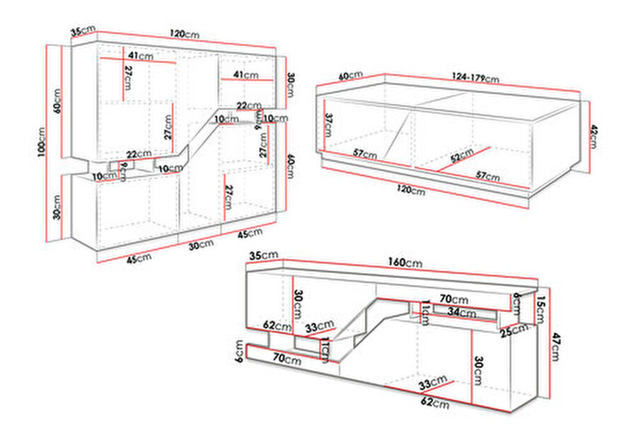 Set mobilier pentru living Belsia (Alb + stejar wotan)