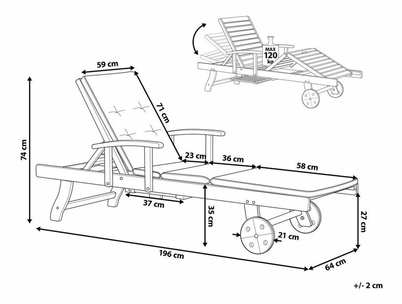Záhradné lehátko Amati (tmavé drevo + modrá)
