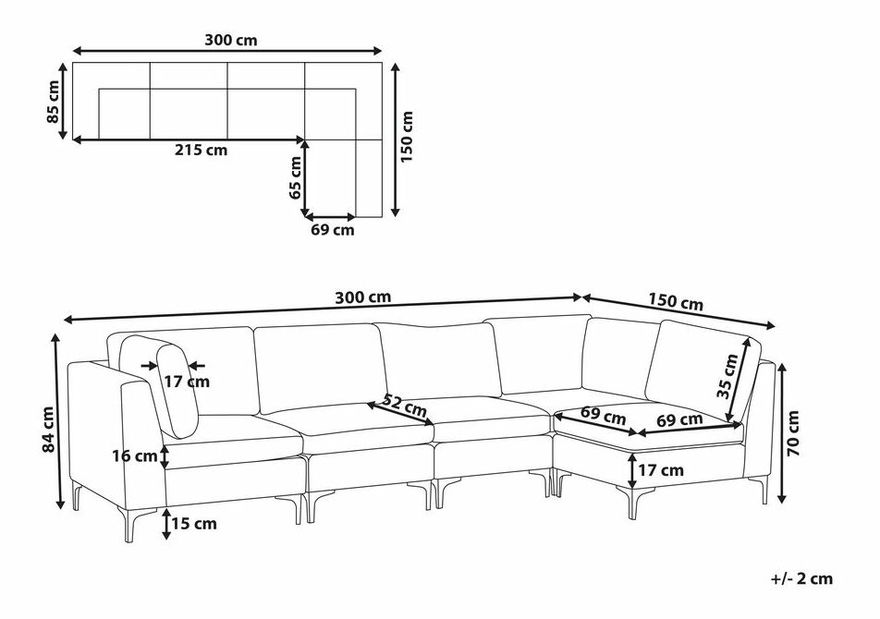 Rohová sedačka EVENA (sivá) (pre 5 osôb) (P)