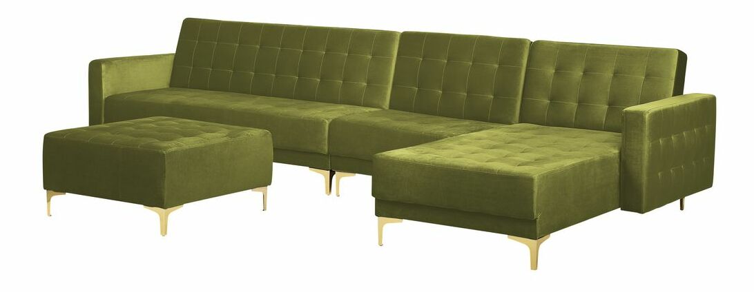 Rohová sedacia súprava s taburetkou Aberde (zelená) (L)