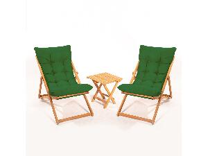 Set mobilier de grădină masă și scaune Kikadu 5 (verde + natural) (pentru 2 persoane)