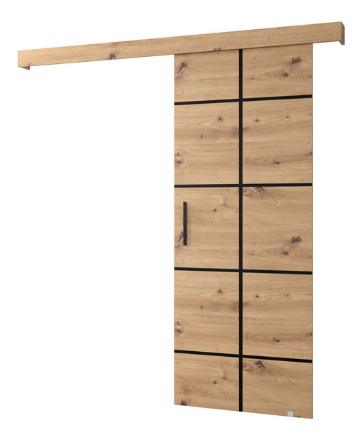 Posuvné dvere 90 cm Sharlene III (dub artisan + čierna matná + čierna) (so zrkadlom)