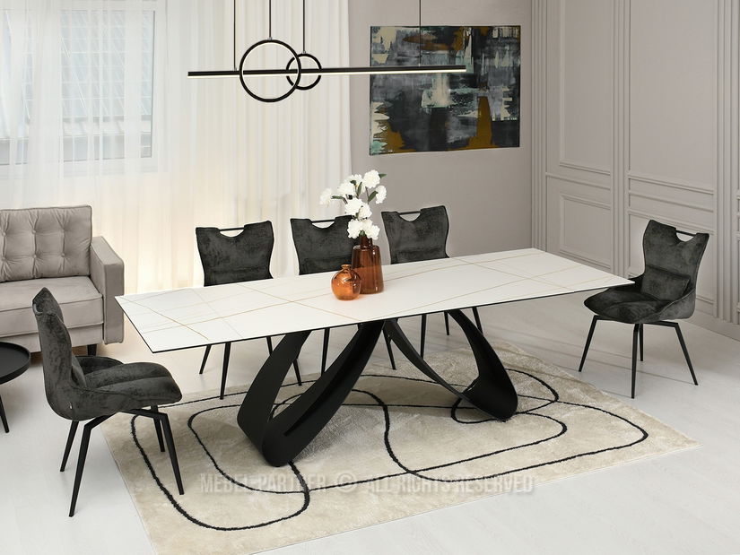 Blagovaonski stol Prego (bijeli mramor + crna)