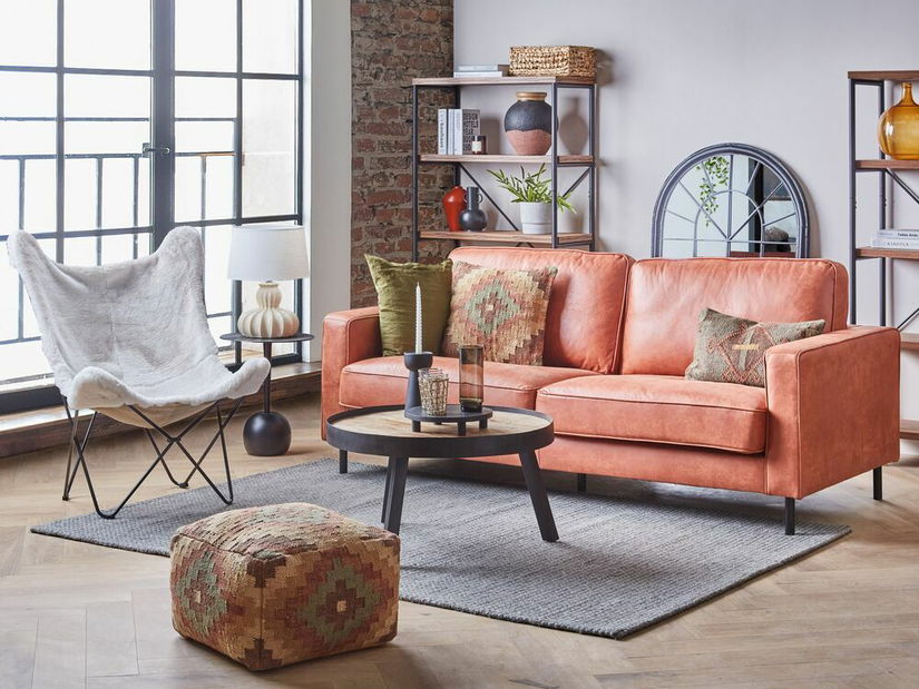 Bőr háromszemélyes kanapé SKIVE (barna) *kiárusítás