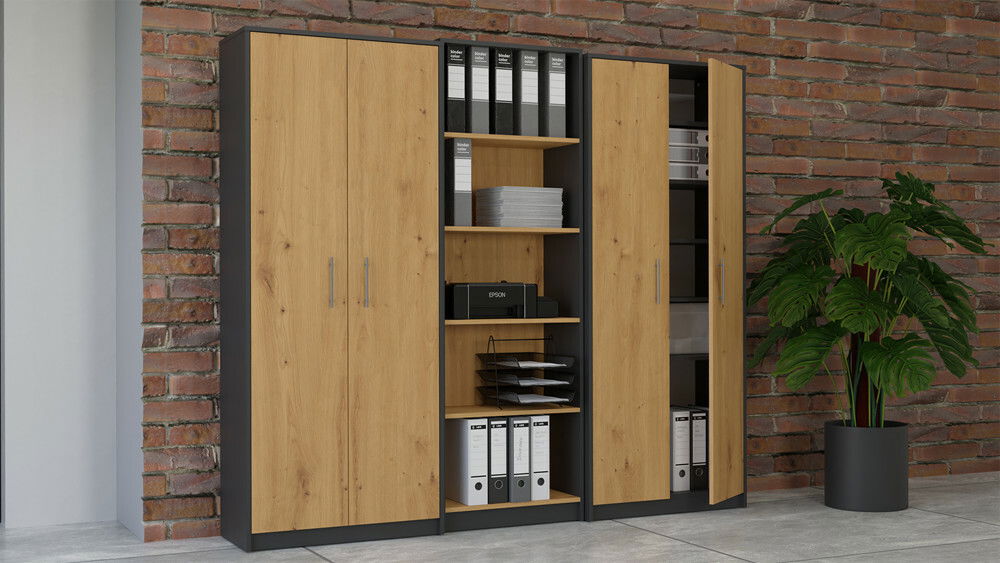 Policová skriňa Obtenidas 1 (antracit + dub artisan)