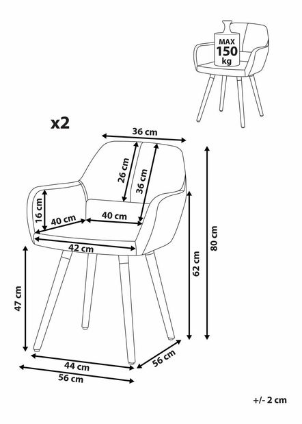 Set 2 buc. scaune pentru sufragerie Chico (negru)