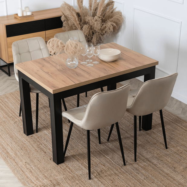 Masă sufragerie extensibilă Seguiremos (stejar craft auriu + negru) (pentru 4-6 persoane)