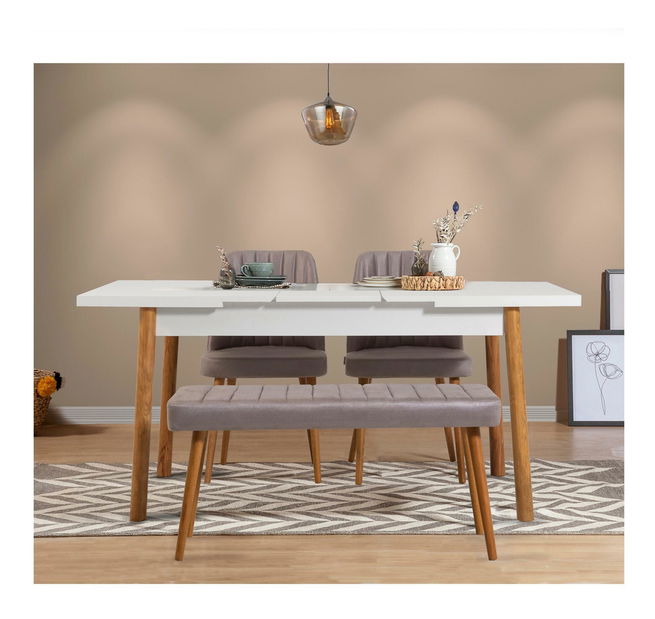 Set mobilier sufragerie Vlasta 4 (pin atlantic + alb + gri) (pentru 4 persoane)