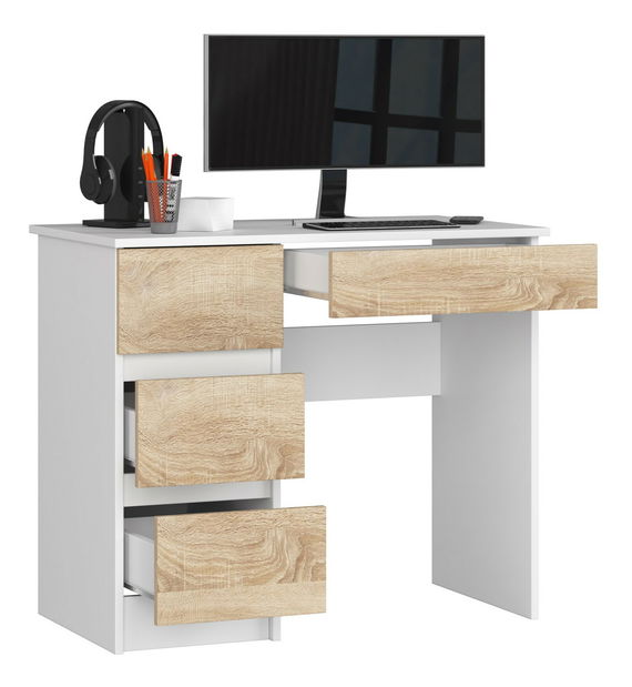 Masă PC Benicio II (Alb + stejar sonoma) (S)