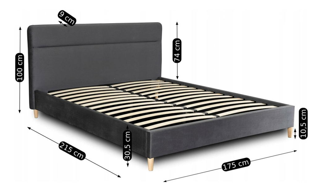Pat matrimonial 160 cm Nodrizas (gri) (cu somieră)