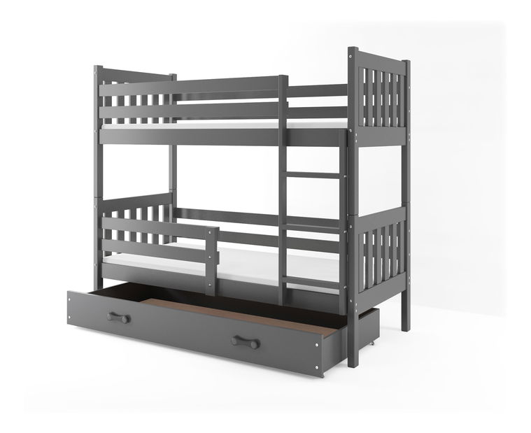 Poschodová posteľ 80 x 190 cm Carius B (grafit + grafit) (s roštami, matracmi a úl. priestorom)