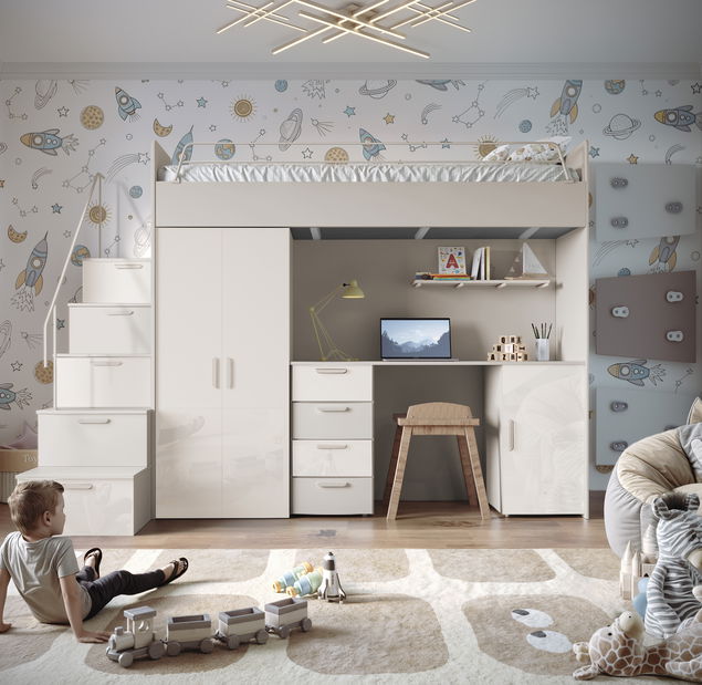 Dječji krevet Ruby IV S (kašmir + bijeli sjaj) (s podnicom)