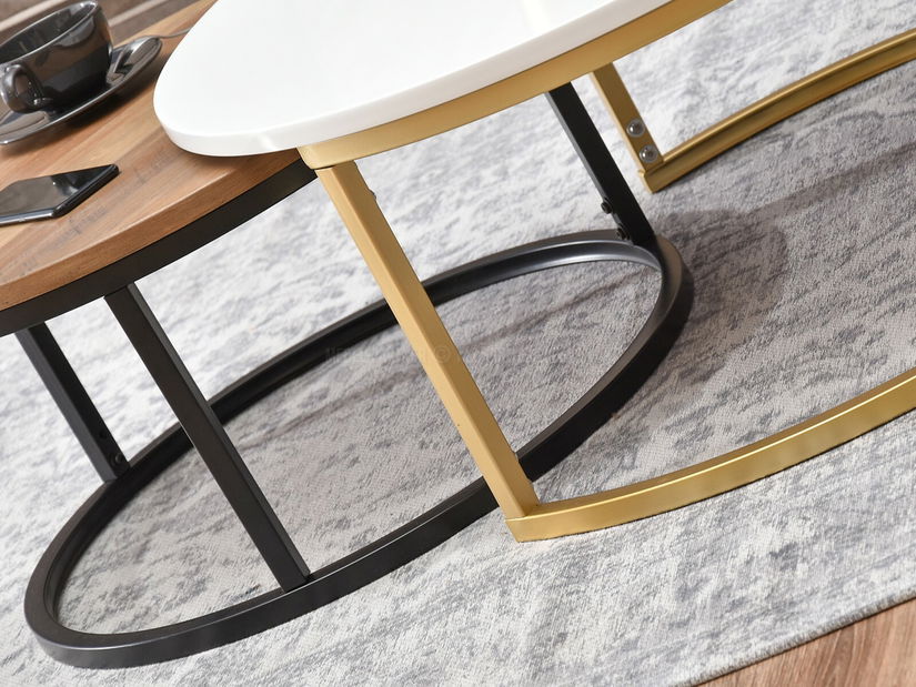 Konferenčný stolík Kolja Zest Xl (biela + zlatá + čierna)