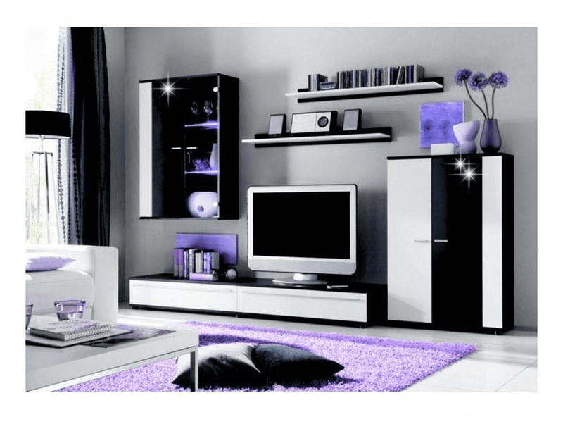 Obývacia stena Caren OS (čierna+biela) (s osvetlením)