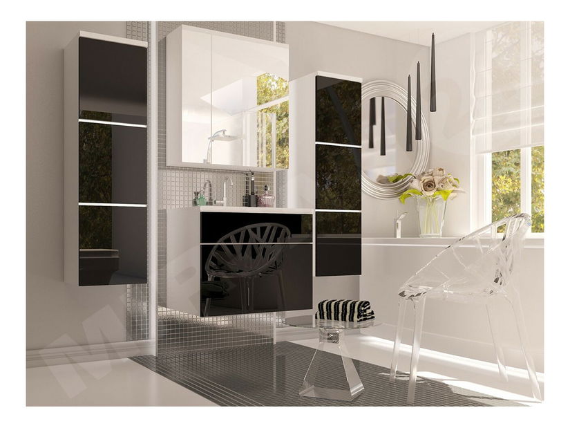 Mobilier baie Mendana (Alb + lucios negru) (cu chiuvetă și sifon)