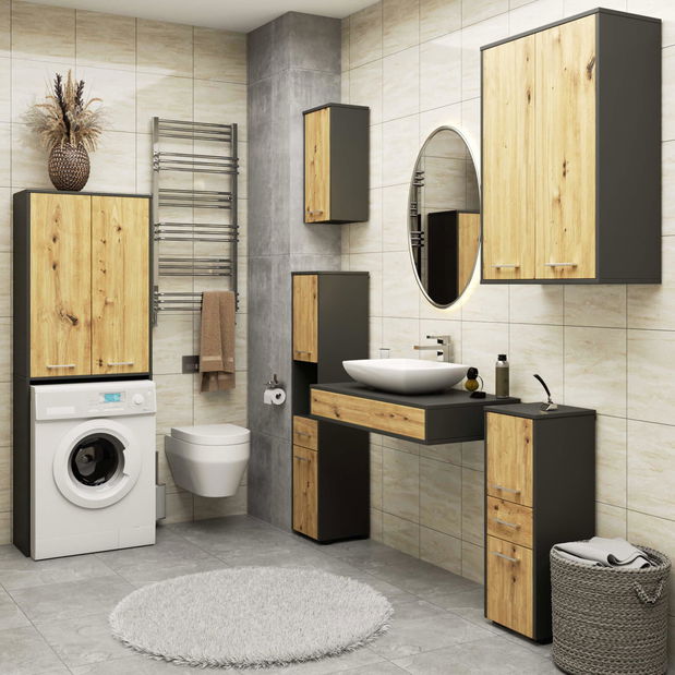 Dulap de baie suspendat Farid TYP 7 (grafit gri + Stejar artisan)