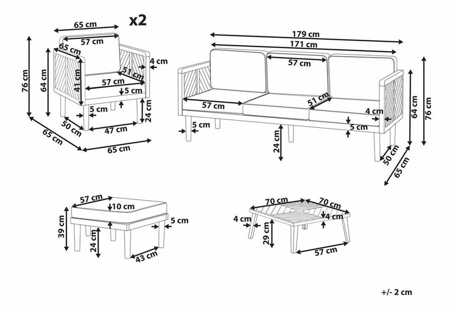 Set mobilier de grădină Blas (lemn deschis de salcâm + crem)