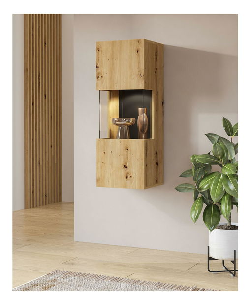 Vitrină de perete Avernic Typ 07 (negru + Stejar artisan)