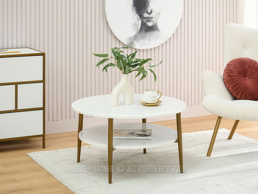 Măsuță de cafea Randolf Xl (lemn alb + auriu)