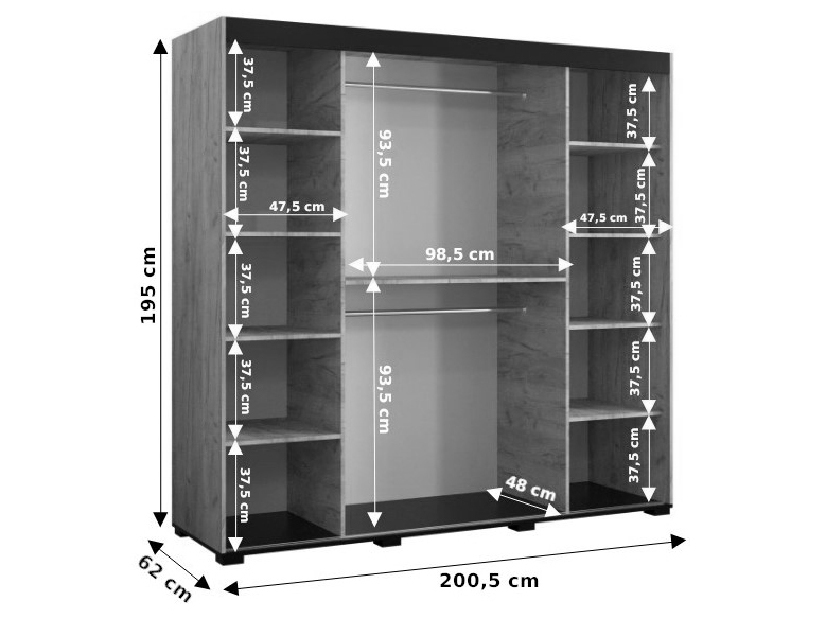 Dulap de haine 200 cm Bernard T1 (Stejar craft auriu + negru)