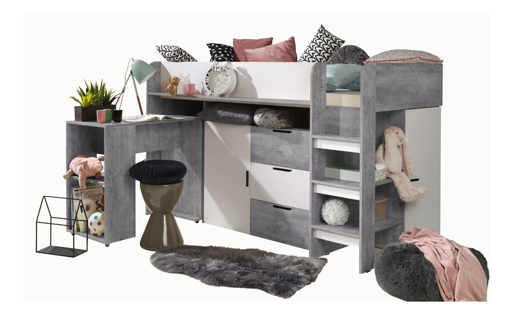 Dječji kombinirani krevet 90 cm Kesa 1 (beton + bijela mat)