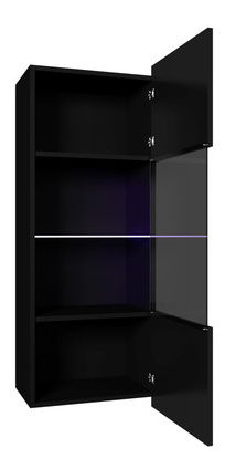 Zidna vitrina Brolani BR11 (crna + crni sjaj) (s plavom LED rasvjetom)
