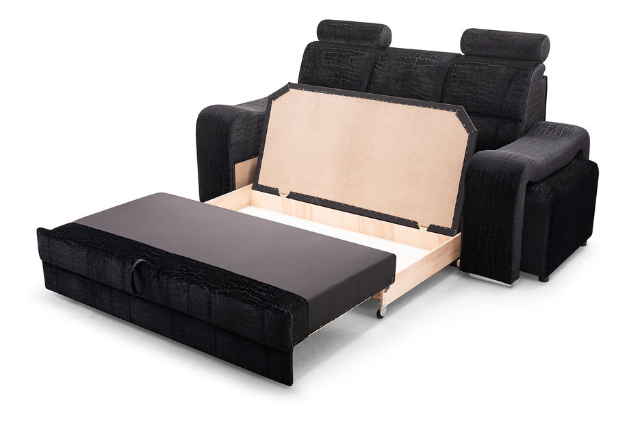 Canapea trei locuri Wendell (negru) (cu taburete)