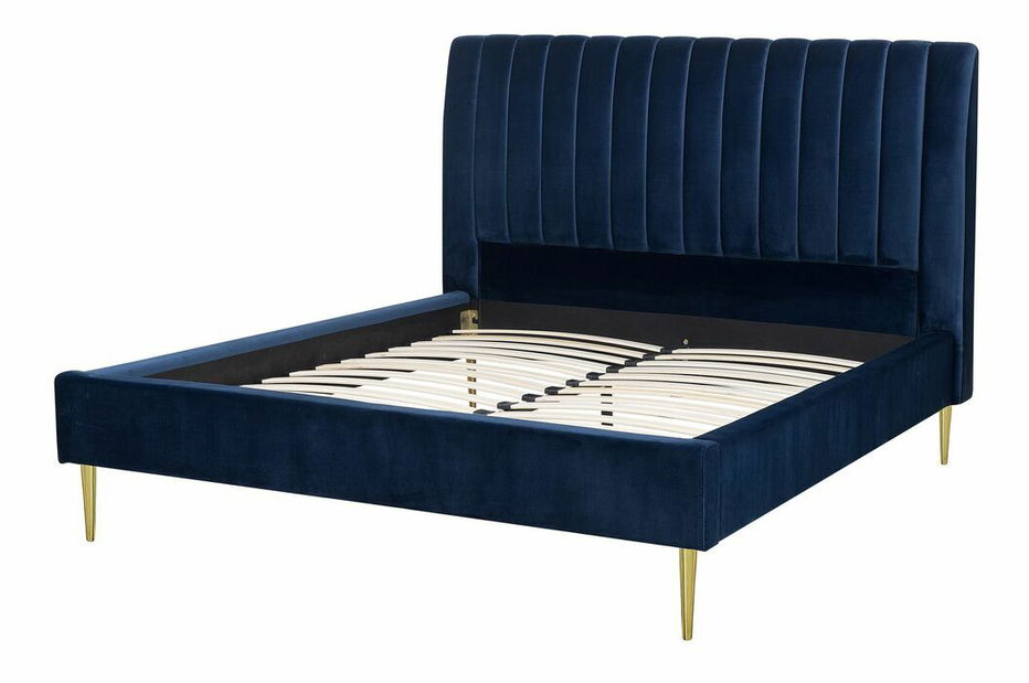 Pat matrimonial 160 cm MASALA (cu somieră) (albastru)