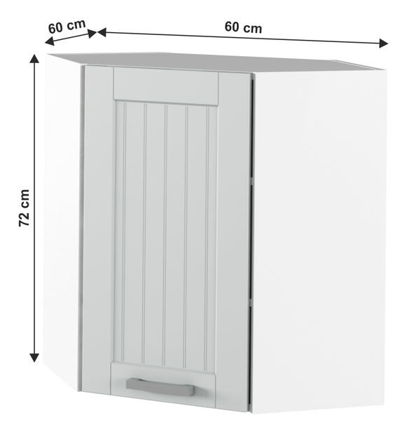 Rohová horná kuchynská skrinka Janne Typ 10 (svetlosivá + biela)
