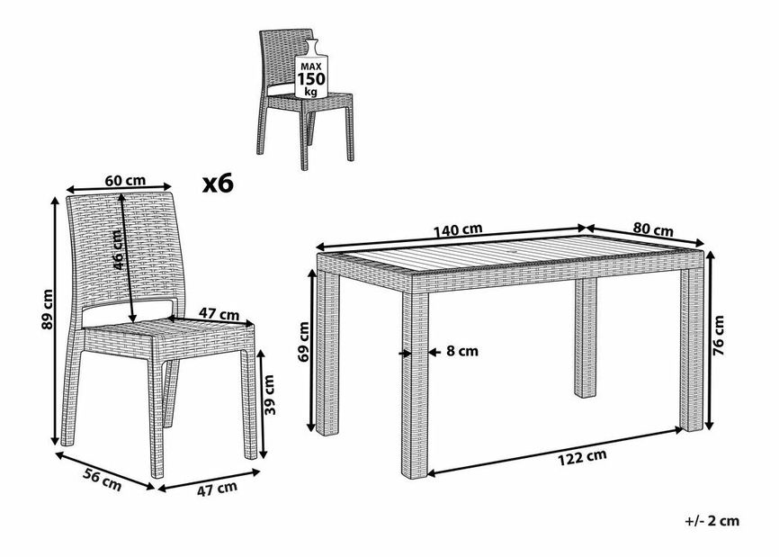 Záhradná jedálenská sada Fossil (svetlosivá) (pre 6 osôb)