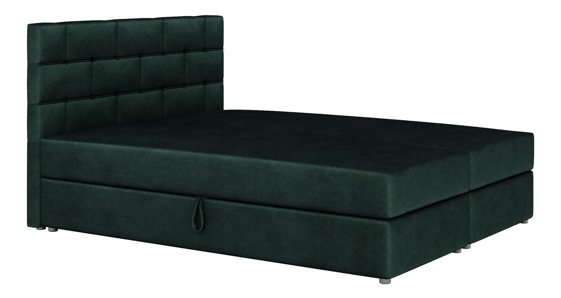 Pat matrimonial Boxspring 160x200 cm Waller Comfort (verde închis) (cu somieră și saltea)