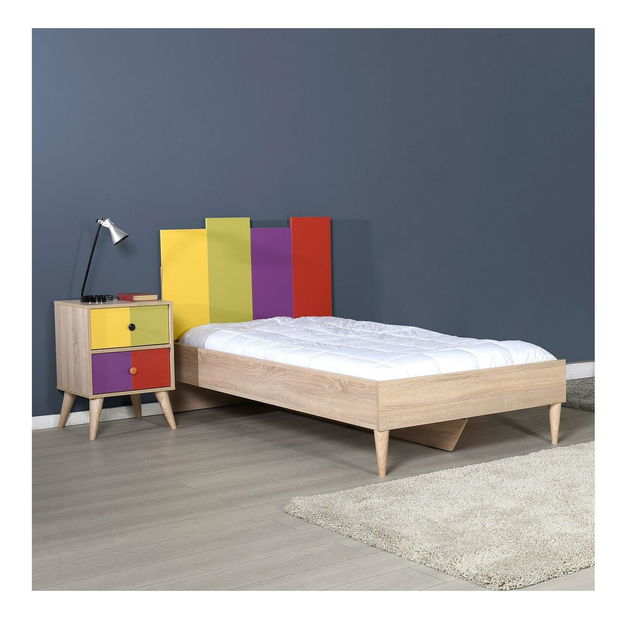 Nočný stolík Kiran 2 (dub + viacfarebné)