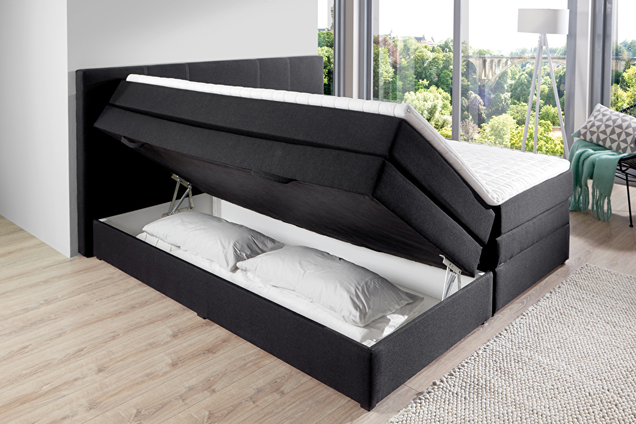 Manželská posteľ Boxspring 180 cm Thalia 1090 (čierna) (s matracmi)