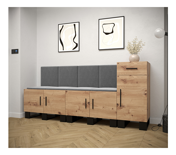 Set mobilier pentru hol Amanda 17 (Stejar artisan + gri închis)