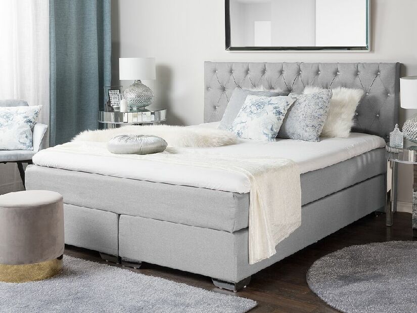 Manželská posteľ Boxspring 180 cm DUKE (s roštom a matracom) (sivá)