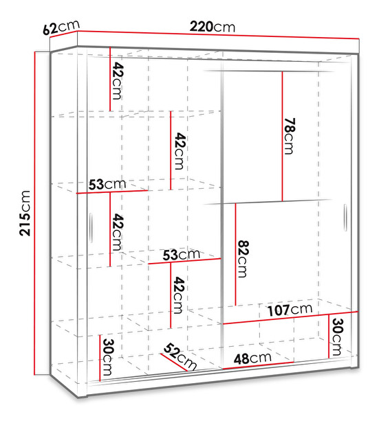 Šatníková skriňa SZ220 KE10 Koloman (Biela)