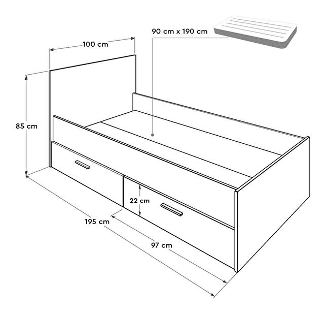 Egyszemélyes ágy 90 cm Vobima 2 (szonoma tölgy + fehér) (ágyráccsal) (tárolóhellyel)
