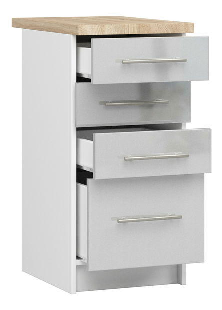 Alsó konyhaszekrény Ozara S40 SZ4 (fehér + fényes fém) 