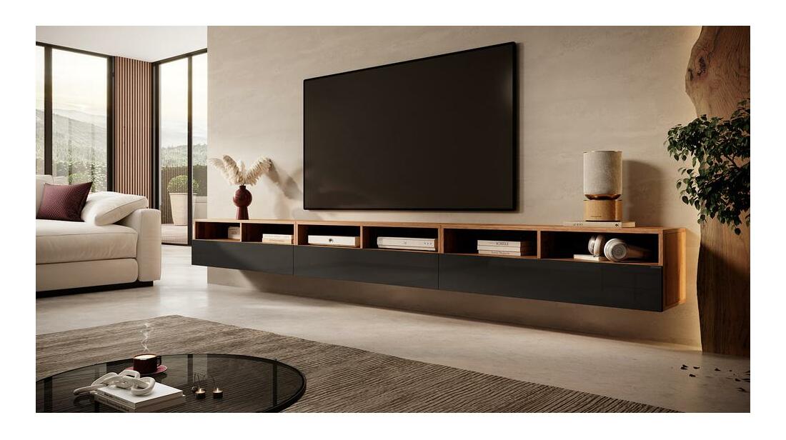 Masă TV Redcan 300 (cu iluminat) (negru + stejar wotan)