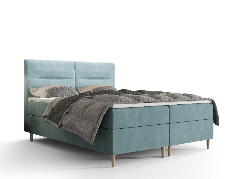 Manželská posteľ Boxspring 140 cm Saruta (sivomodrá) (s matracom a úložným priestorom)