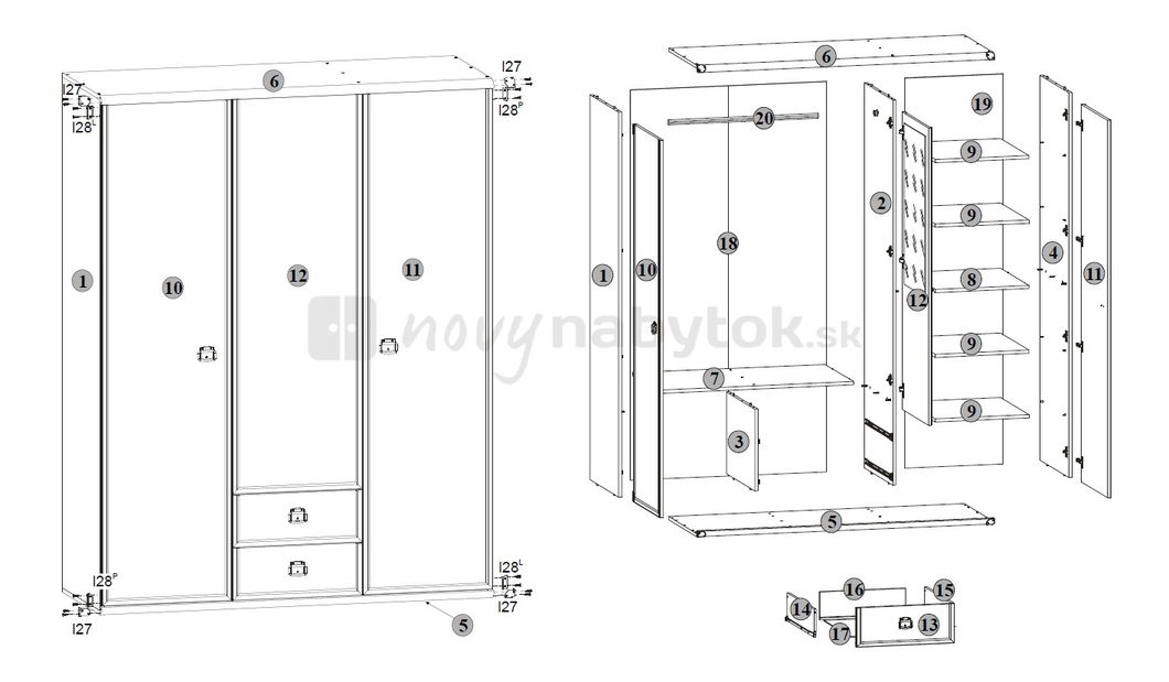Dulap de haine Iliana JSZF 3D2S (Pin Canyon)
