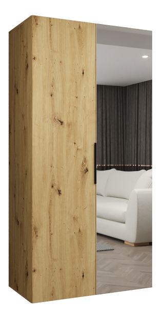 Ormar za garderobu 100 cm Mirabella 2 (hrast artisan + crna)