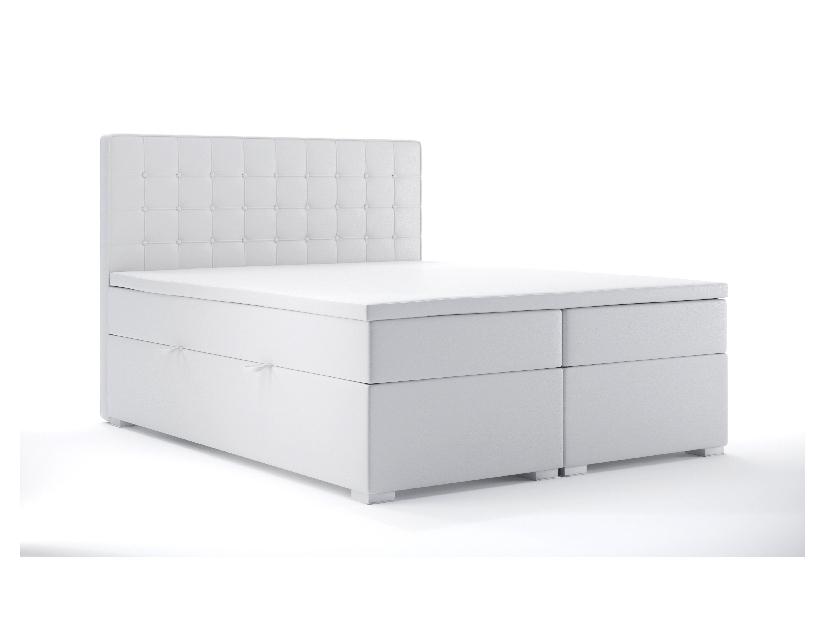 Franciaágy Boxspring 180 cm Candy (fehér öko-bőr) (tárolóhellyel)