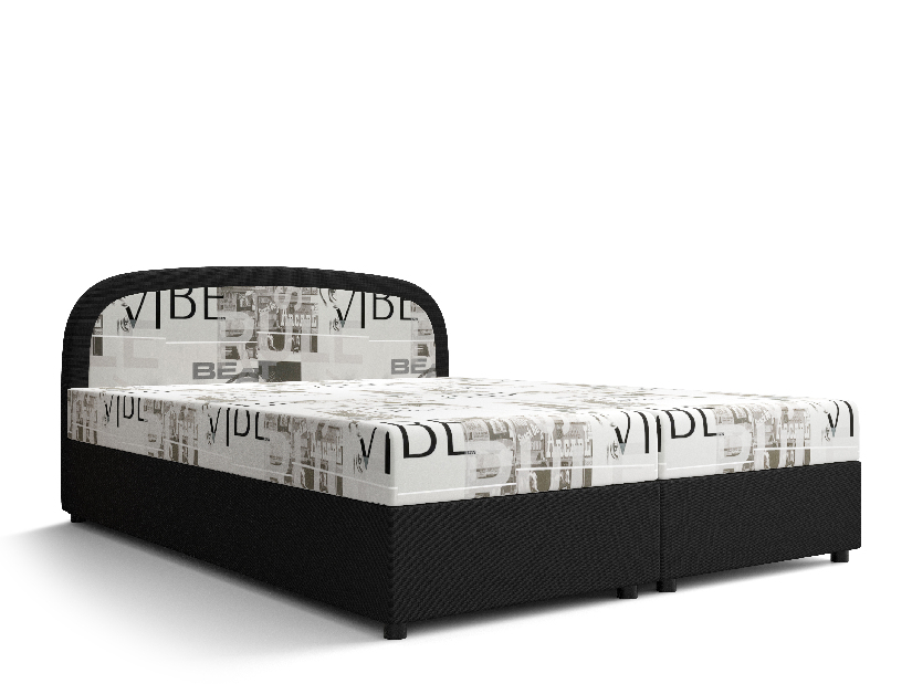 Manželská posteľ Boxspring 140 cm Brick (čierna + vzor vlny) (s matracom a úložným priestorom)