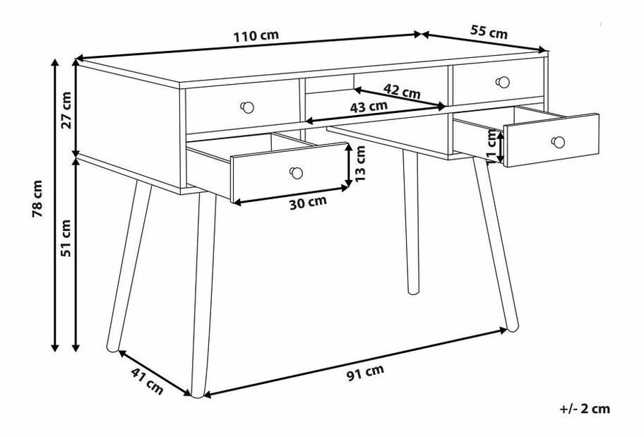 Písací stôl 110x55 cm Lan (biela)