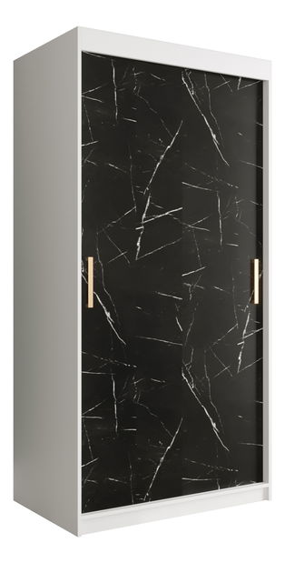 Dulap de haine 100 cm Marbelo T (mat alb + marmură neagră)
