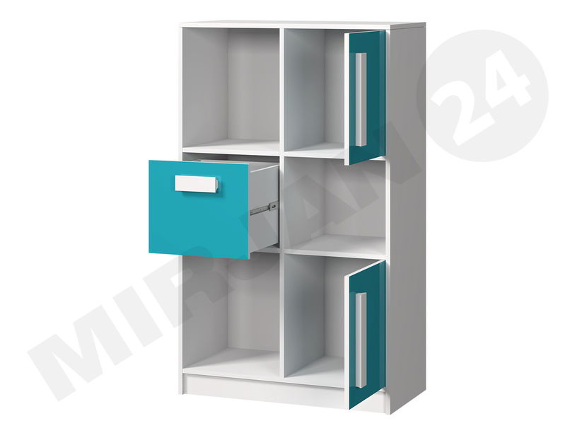 Comodă Rowan RL7 (alb + alb lucios + gri) *resigilat